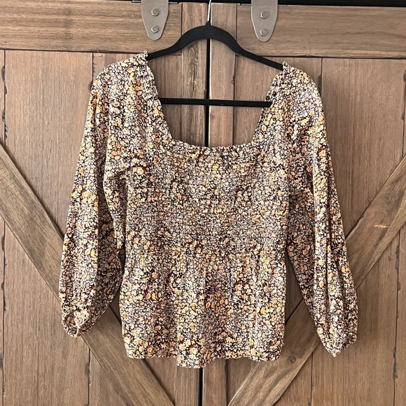 Madewell Lucie Smocked Square Neck Peplum Top in Cottage Floral Size 4 EUC - Picture 4 of 9